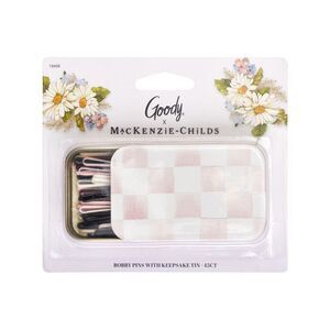 Mackenzie Childs x Goody Pink Rosy Check Keepsake Tin Bobby Pins 3x2" Ships Free